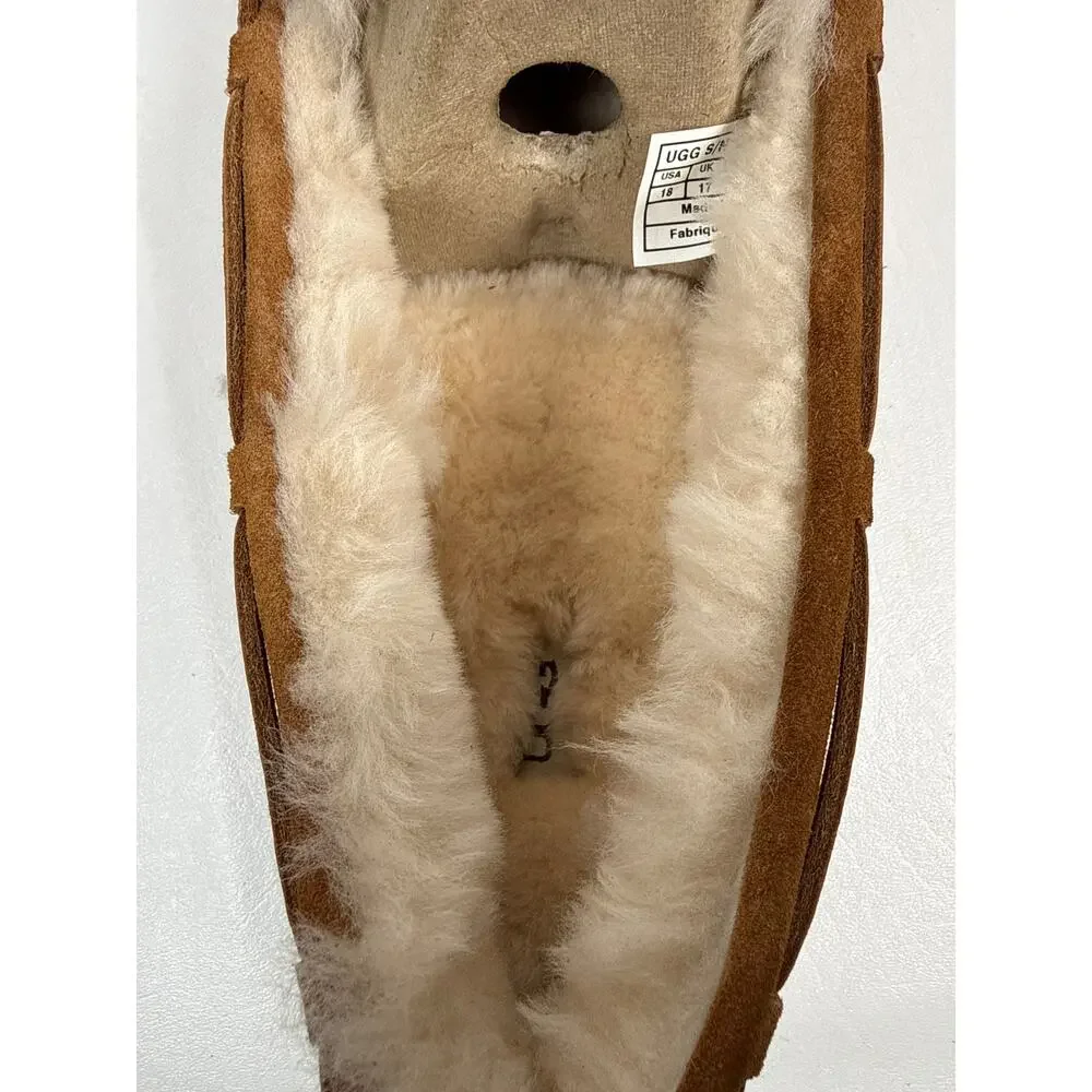 Ugg Olsen Moccasin Slippers Mens Size 18 Suede Chestnut Sheepskin Lining 1003390